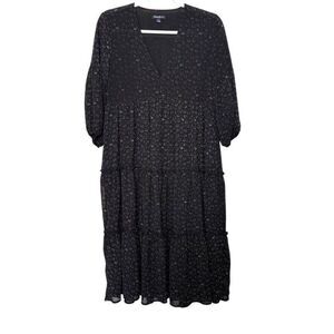 Flag & Anthem‎ Floral Maxi Tiered Dress Women S Black White Prairie Cottagecore